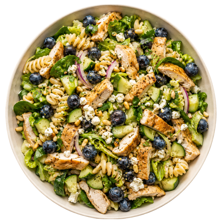 Pasta salade kip & bosbes