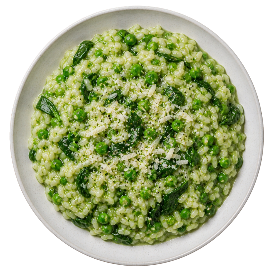 Groene risotto met erwten en spinazie