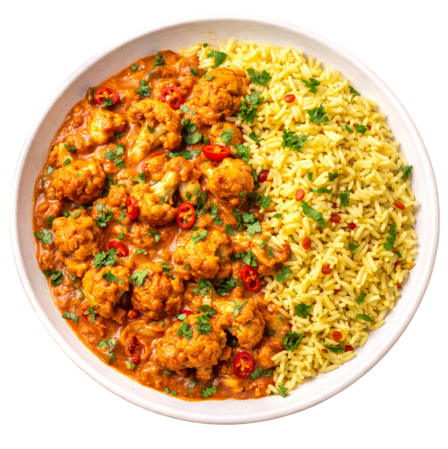 Bloemkool tikka masala met kruidige rijst